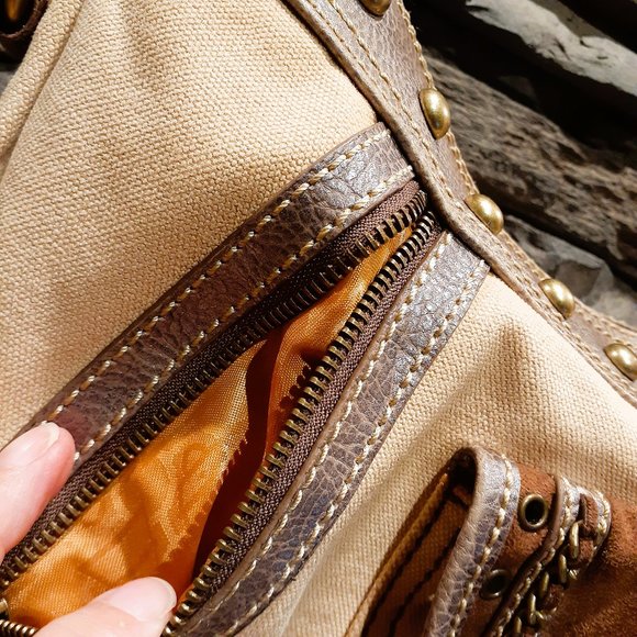 *SALE*KATHY VAN ZEELAND Canvas country studded brass crossbody rustic EUC - Picture 7 of 13